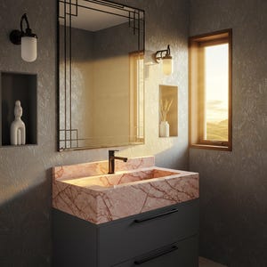 Pink Marble Sink Basin – Wall Mounted Marble Vanity Sink for Bathroom Vanity, Custom Stone Sink Top, Natural Marble Sink Design