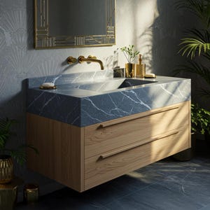 Gray Marble Bathroom Sink – Luxury Stone Vanity Basin, Custom Marble Sink Top for Bathroom Vanity, Wall Mounted Natural Marble Sink M2F006