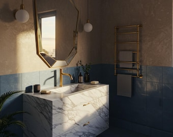 Elegant Carrara Marble Vanity Top Sink – White Marble Sink Basin for Bathroom Vanity, Natural Stone Sink, Luxury Interior Design M2S62