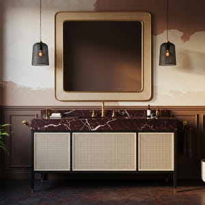 Wide Red Marble Vanity Top – Stone Bathroom Sink Basin, Natural Marble Sink for Luxury Interior Bathroom Design M2F48