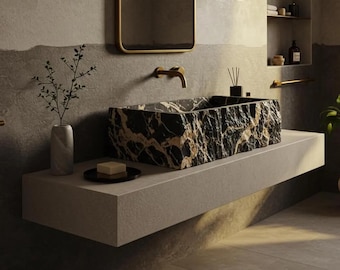Picasso Marble Vessel Sink – Natural Stone Bathroom Sink Basin, Countertop Stone Sink for Bathroom Vanity and Luxury Interior Design M2S023