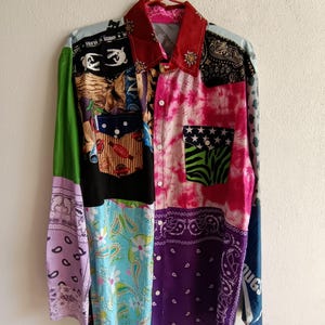 Vintage Patchwork SHIRT 430, Long sleeves, Size Large, 100% Cotton, Made in Italy 1996