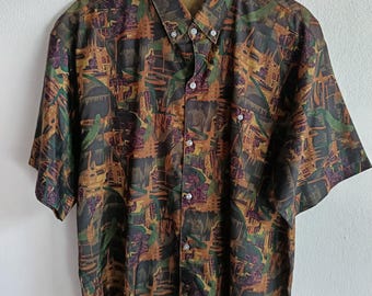 Vintage Men&#39;s Short Sleeve Shirt, Size XLarge, Cotton and Rayon, Datchler Success 1989