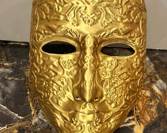 Gold Metallic Face Mask Wall Decor, Venetian Style Masquerade Mask, Glossy Abstract Art Mask, Luxury Gothic Home Decor, Statement Piece