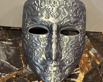 Glossy Metallic Face Mask Wall Decor, Abstract Venetian Style Mask, Modern Art Display, Unique Costume Mask, Handmade Statement Piece