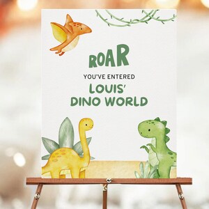 Editable Dinosaur Birthday Welcome Sign | 16x20 Dino Party Decor | Canva Printable | Instant Download | Kids Birthday Sign Template