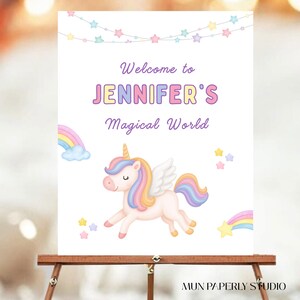 Unicorn Welcome Birthday Sign | 2 Editable Canva Templates | 16x20 Pastel Birthday Poster | Girl’s Party Decor | Printable Instant Download