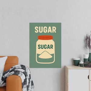 Vintage Zuckerdose Poster, Kunstdruck für die Küche, Home Decor, Retro Wandkunst, Geschenk für Feinschmecker, Zuckerliebhaber, ästhetische Drucke