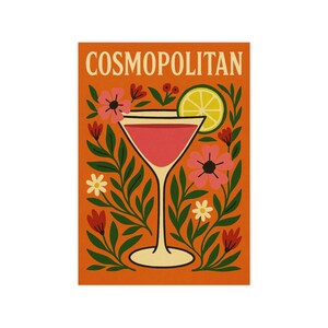 Buntes Cosmopolitan Cocktail Poster, Retro Wandkunst, Wohndekor, Geschenk für Barkeeper, Cocktail-Liebhaber, Vintage Kunst