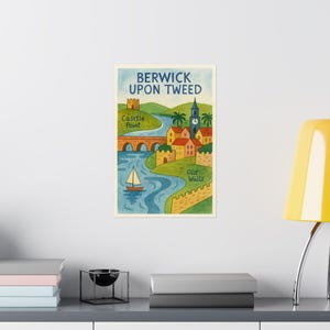 Impression de carte illustrée de Berwick-upon-Tweed, art populaire, art mural du Northumberland