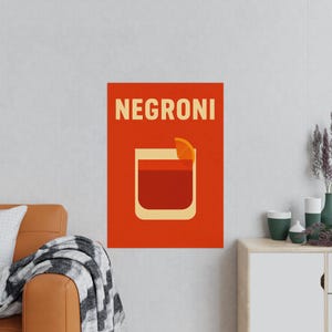 Negroni Vintage Poster Print Retro Cocktail Wall Art for Kitchen or Home Bar