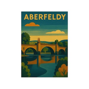 Aberfeldy Scotland Vintage Travel Poster Mid-Century Style Wall Art