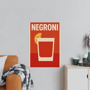 Negroni Retro Poster Print Mid-Century Style Cocktail Wall Art for Bar or Kitchen