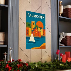 Falmouth Vintage Travel Poster Cornwall Coastal Wall Art