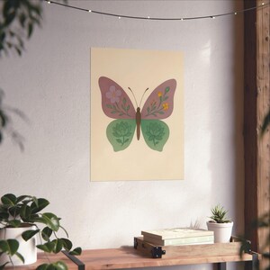 Botanical Butterfly Poster Art Print, Dreamy Home Decor, Wall Art for Nature Lovers, Aesthetic Gift for Her, Butterfly Wall Decor