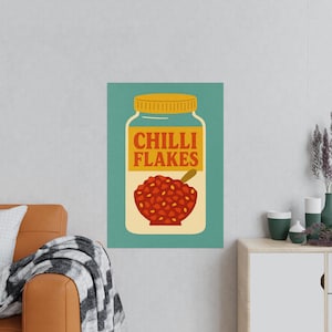 Chilli Flakes Glas Retro Wand Kunst A3 Küche Print