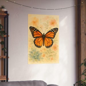 Butterfly Floral Poster, Vintage Home Decor Wall Art, Nature Lover Gift, Botanical Wall Decor, Butterfly Print