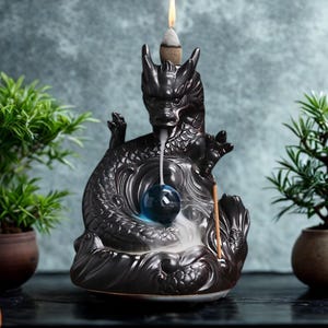 Ceramic Dragon Incense Holder, Back flow Incense Burner, Home Decor & Spiritual Gift, Feng Shui Dragon Smoke Waterfall Holder for Meditation