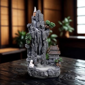 Mountain Temple Backflow Incense Burner, Backflow Incense Cone Holder, Waterfall Incense Holder, Resin Incense Burner, Home Decor