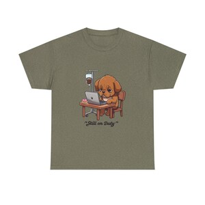 Tired Dog Cartoon Unisex Tee, Funny Dog Lover Gift Shirt, Coffee Lover T-Shirt, Lazy Dog Graphic Tee, Cute Puppy Top