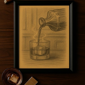 Wieczorny rytuał whisky pour wydruk | Sztuka baru vintage | Dekoracja wózka barowego | Pobieranie cyfrowe | Wydrukowana grafika ścienna do salonu