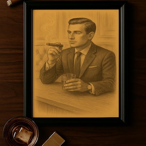Cigar and Whiskey Gentleman Print | Sztuka ścienna w stylu vintage | Dekoracja wózka barowego | Męski salon do druku | Pobieranie cyfrowe