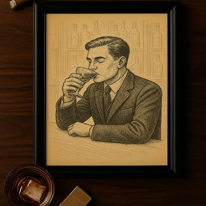 The Sip Vintage Bar Art Print | Bar Cart Decor | Gentleman Drinking Cocktail Illustration | Speakeasy Lounge Digital Download