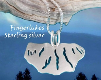 Sterling silver Fingerlakes necklace, custom orders ,gift ideas, moon heart studios,nature jewelry, lakes jewelry , metal jewelry ,handmade