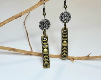 Rustic, Mixed metal copper earrings,jewelry, dangles, bohemian, hippie, contemporary, silver, Indian silver, tribal, gift ideas, accessories