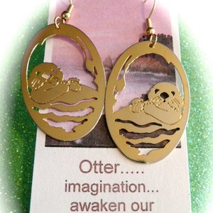 Otter animal totem earrings , sea otter jewelry, gift ideas, nature jewelry, wildlife art jewelry, wearable art, accessories otters, Otters image 1