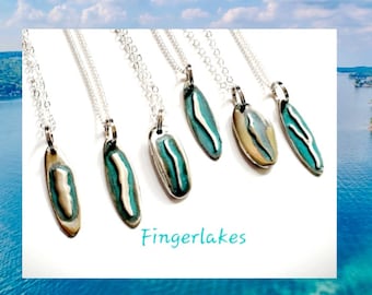 Fingerlakes jewelry, wearable art,hand made pendant, gift ideas, keuka, seneca  nature jewelry, lakes jewelry , bronze , blue green patina,