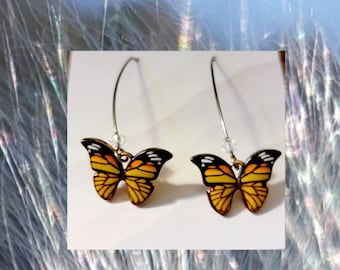 Butterfly earrings Monarch butterfly, nature jewelry, Swarovski crystals jewelry, gift ideas, long dangle earrings