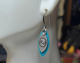 Mixed metal earrings ,jewelry, dangles, bohemian, hippie, contemporary, silver, Indian turquoise, tribal, gift ideas, accessories, dainty