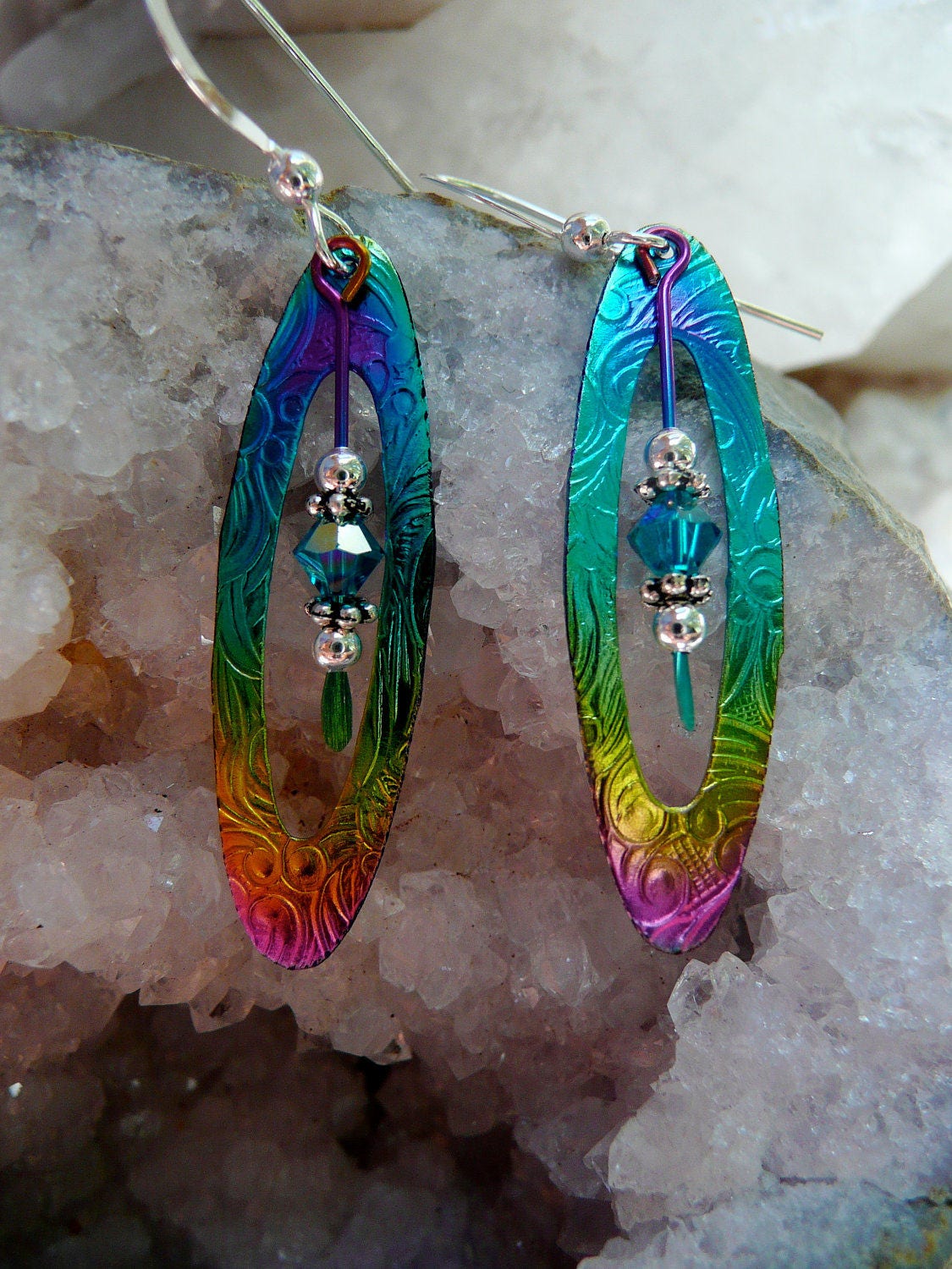 Niobium Jewelry Hand Made Earrings Embossed Jewelry Crystal Etsy
