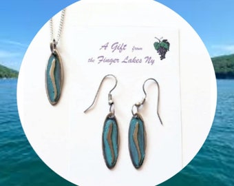 Skaneateles Jewelry set, Finger lakes gifts, jewelry, gift idea, Valentines day gift. pendant. Fingerlakes jewelry, turquoise ,metal jewelry