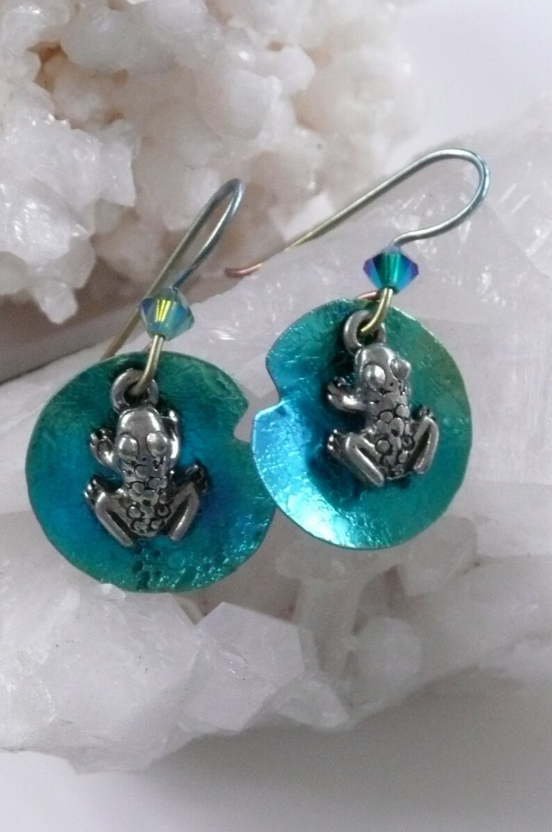 Frog Lily Pad Earrings Niobium Handmade Jewelry Nature Etsy