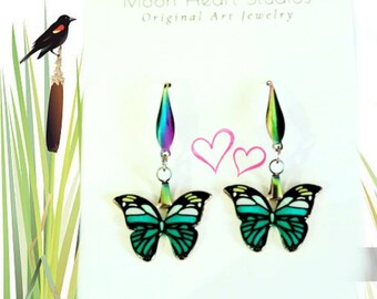 Butterflies earrings, butterfly gift ideas, nature jewelry  turquoise jewelry, springtime accessories, summer accessorie  Mom gift