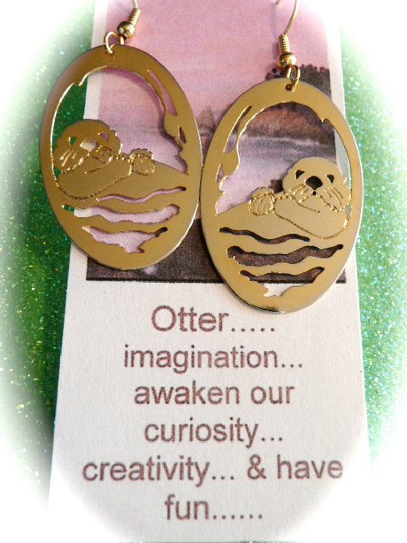 Otter animal totem earrings , sea otter jewelry, gift ideas, nature jewelry, wildlife art jewelry, wearable art, accessories otters, Otters image 1