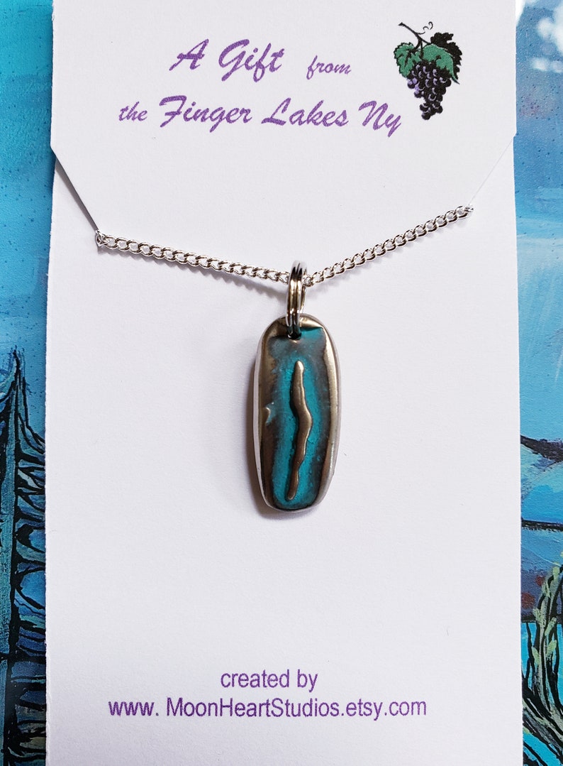 SENECA lake, finger lakes jewelry, gift idea, grandma gift, nature jewelry, pendant. Lake jewelry ,turquoise, Custom blue green patina, image 2