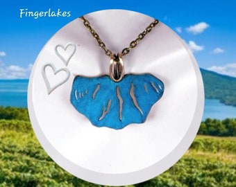 Finger lakes jewelry, handmade jewelry, gift ideas, nature jewelry, lakes jewelry , bronze ,turquoise patina, metal pendants, custom orders