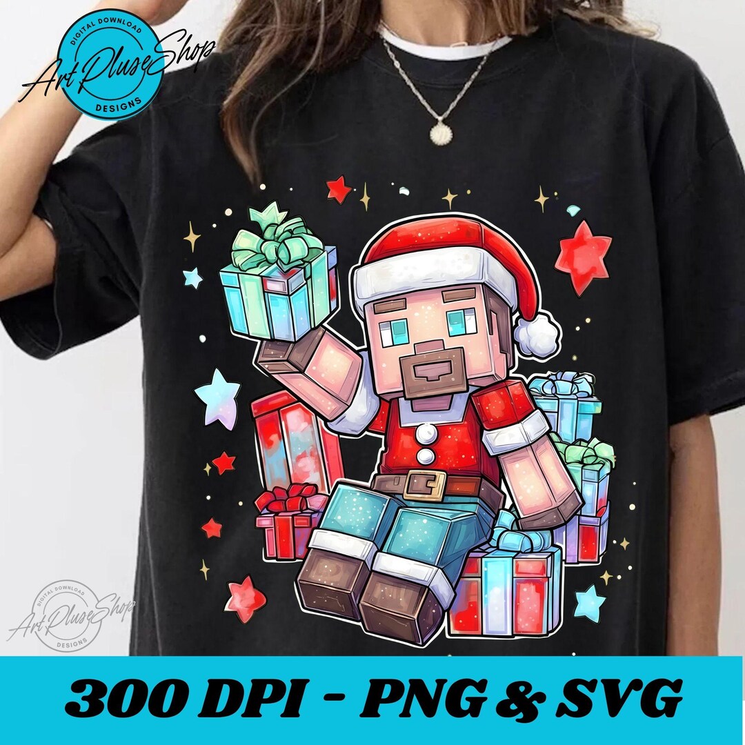 Voxel Santa Gamer Christmas PNG, Blocky Santa Design (digital Download ...