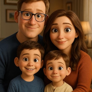 Retrato familiar estilo Pixar: póster digital personalizado, regalo único para padres, hijos o parejas.