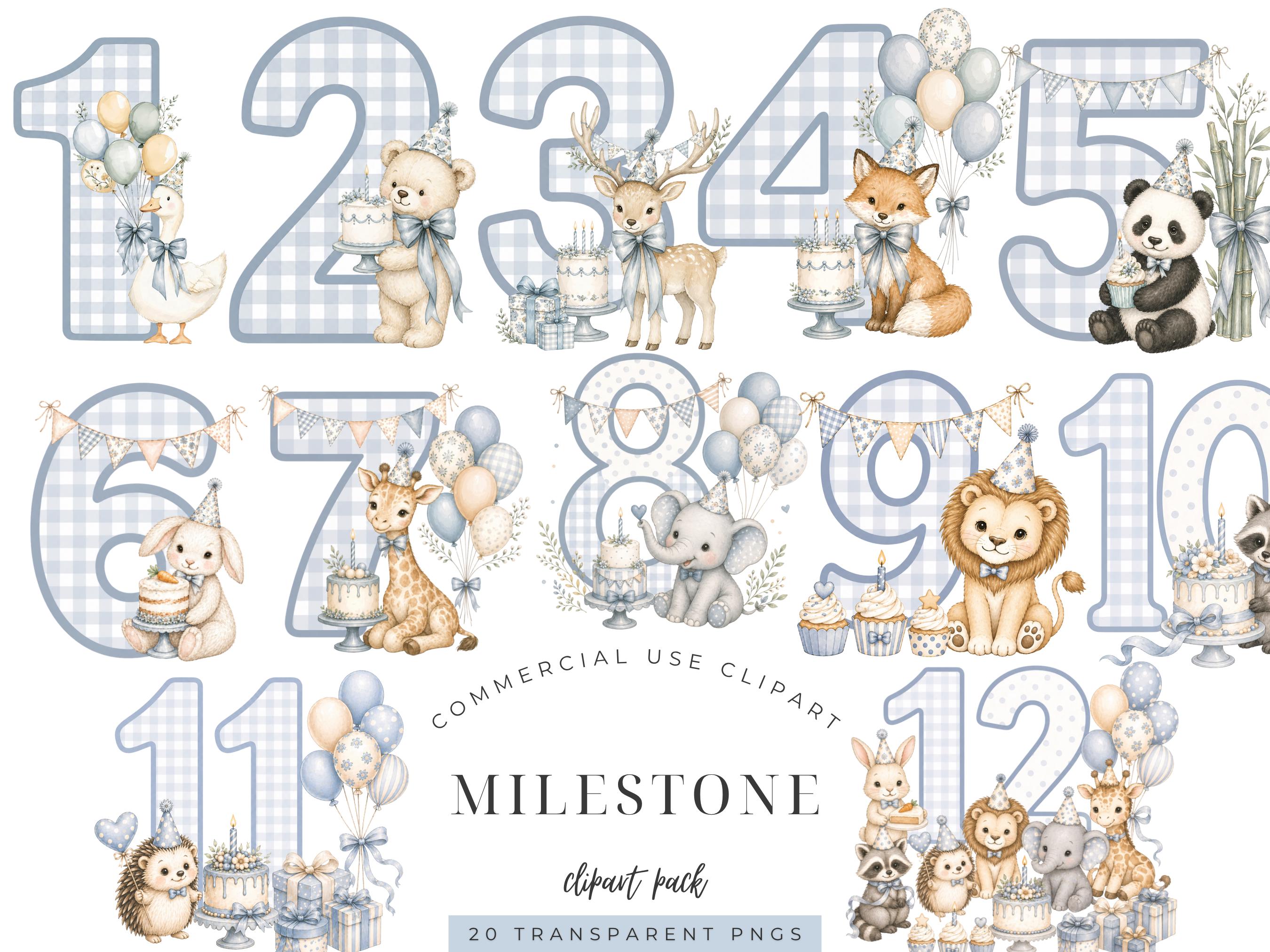 Woodland Baby Milestone Clipart Bundle, Monthly Milestone Animals PNG ...