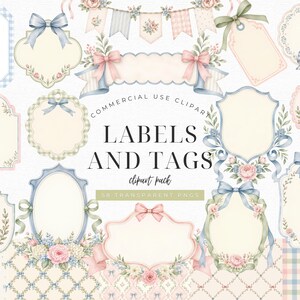 Etiketter och etiketter för barnrum med Grandmillennial-motiv PNG, etiketter för babyshower, etiketter för preppy rosett, clipart med monogram