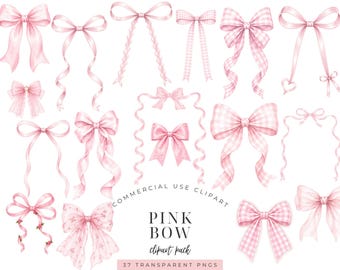 Pink Bow Clipart Bundle for Birthday Invitation, Baby Shower Invitation, Soft Pink Coquette Ribbon Bow PNG, Feminine Party Decor