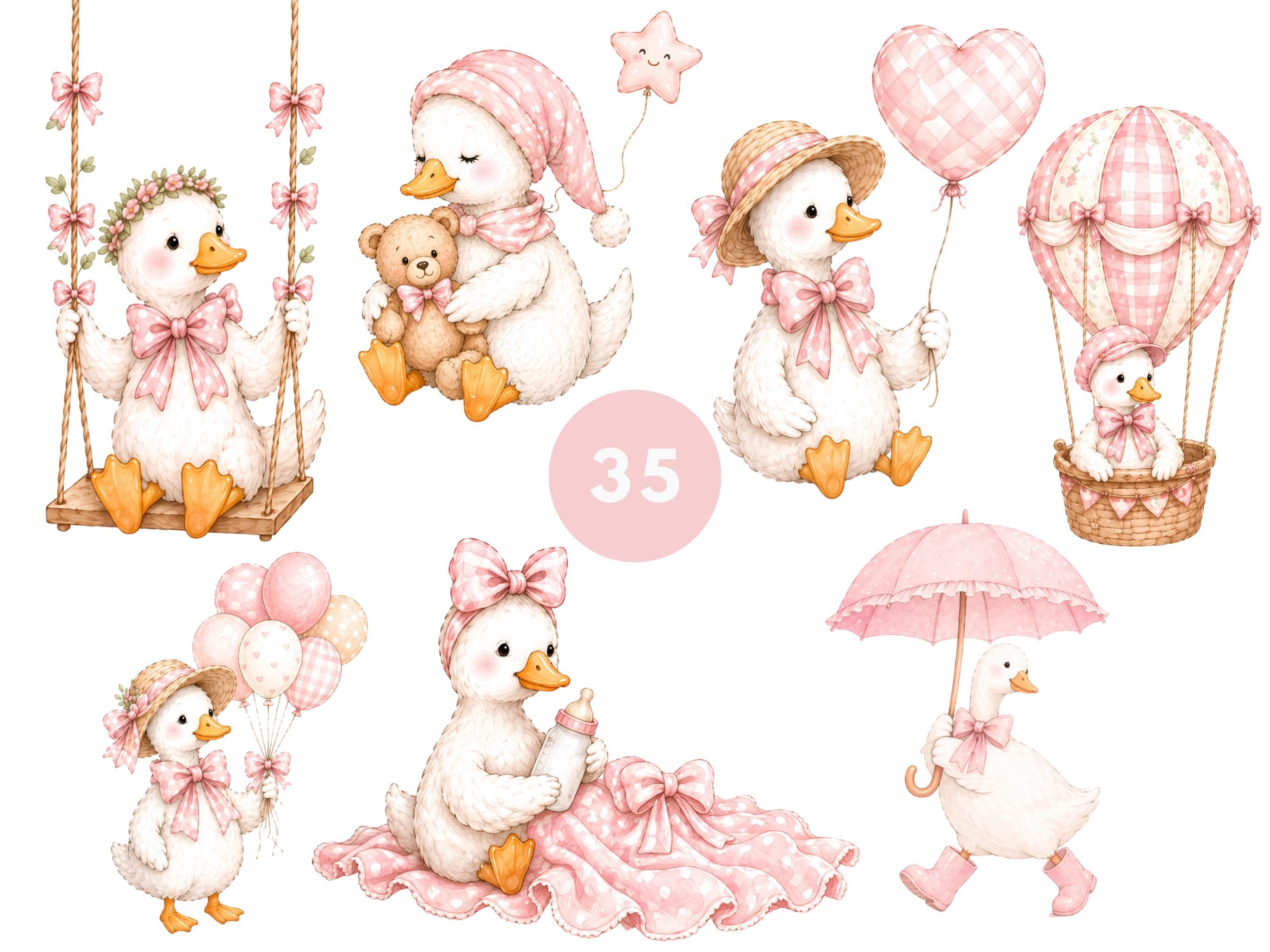 Pink Silly Goose Clipart Bundle for Baby Shower Invitation, Birthday ...