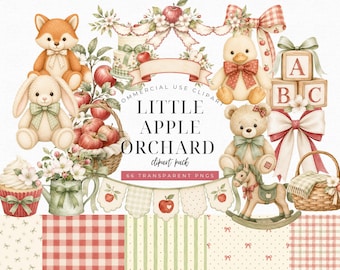 Little Apple Orchard Baby Shower Clipart, Apple of Our Eye PNG, Farmhouse Garden Baby Invitation Graphics