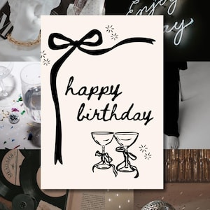 Biglietto di auguri di compleanno "Crema e Nero" / Biglietto di auguri con bicchieri da cocktail stampabili / Biglietto di auguri di compleanno digitale pieghevole A4