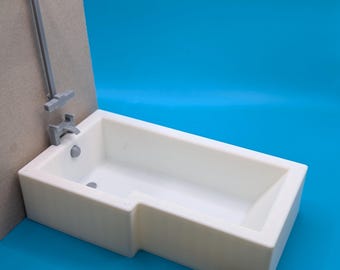 Dollhouse Modern L shaped Bath and Shower 1:12 Scale Digital Download STL files