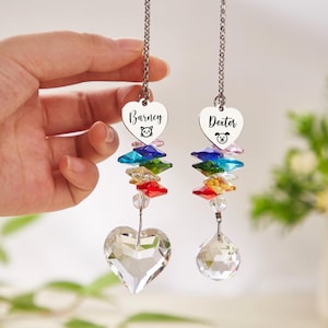 Regenbogen-Brücken-Haustier, Haustier-Regenbogen-Brücken-Sonnenfänger, Haustierverlust-Sonnenfänger, personalisiertes Hunde-Denkmalgeschenk, Hunde-Beileidsgeschenk, Haustier-Grabmarker